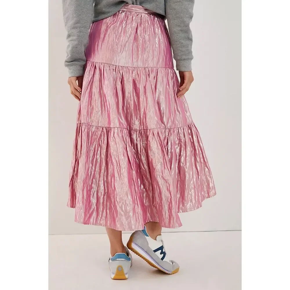Anthropologie Maeve Alicia Crinkled Metallic Maxi Skirt Size 2 - Picture 3 of 7